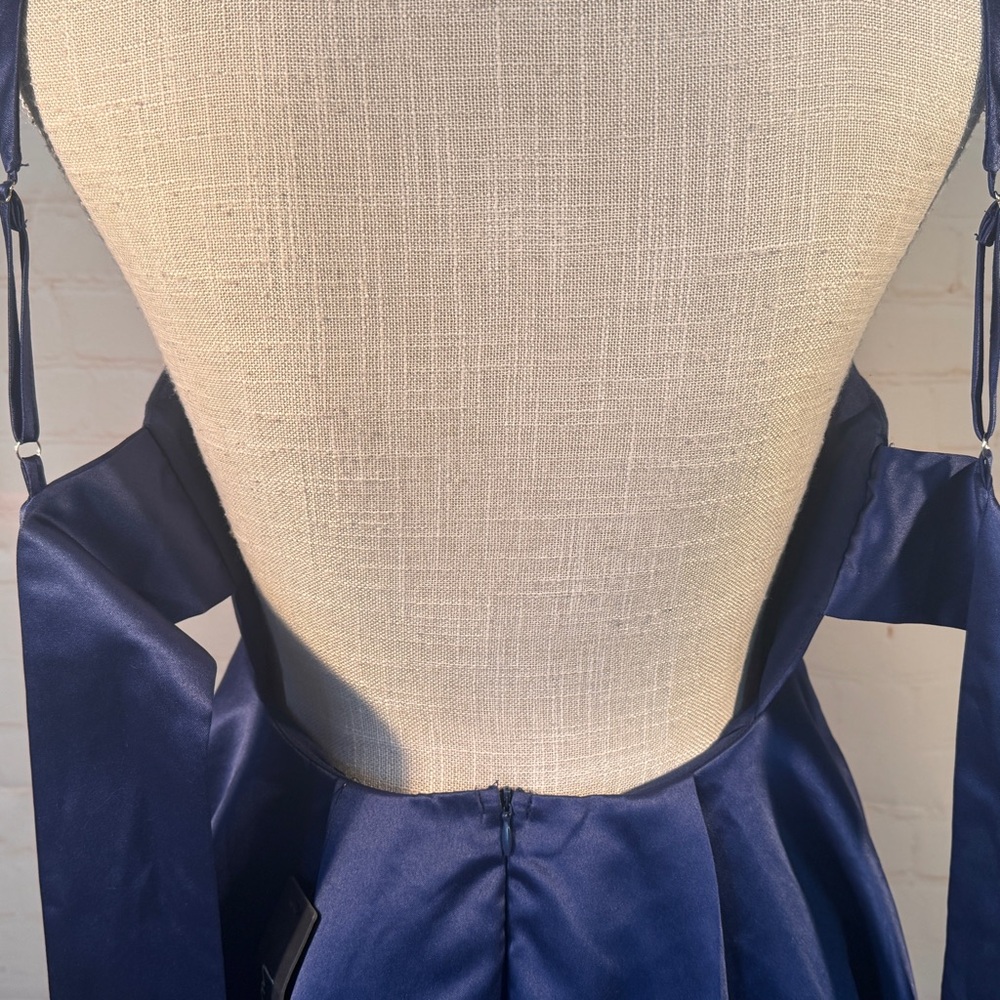 🆕 Lulu's Flawlessly Flirty Dress Navy Bows Open Back Adjustable Mini Satin 6 8 M - Picture 9 of 13